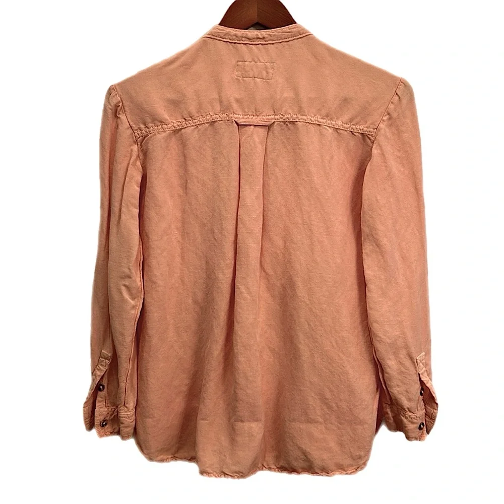Anthropologie Pilcro linen blend Ruffled Placket Shirt peach - Picture 8 of 13